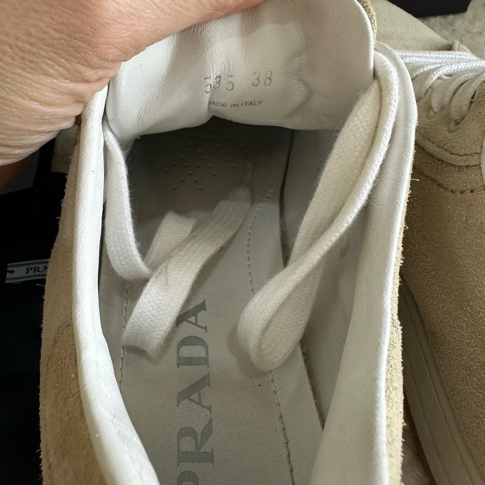 Prada  Beige Suede Sneakers. Size 38 - Picture 8 of 9